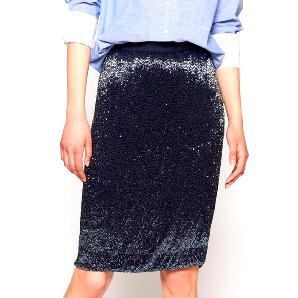 Joie Edryce Navy Pencil Midi Skirt back slit zip closure lined size 10 - Picture 6 of 11